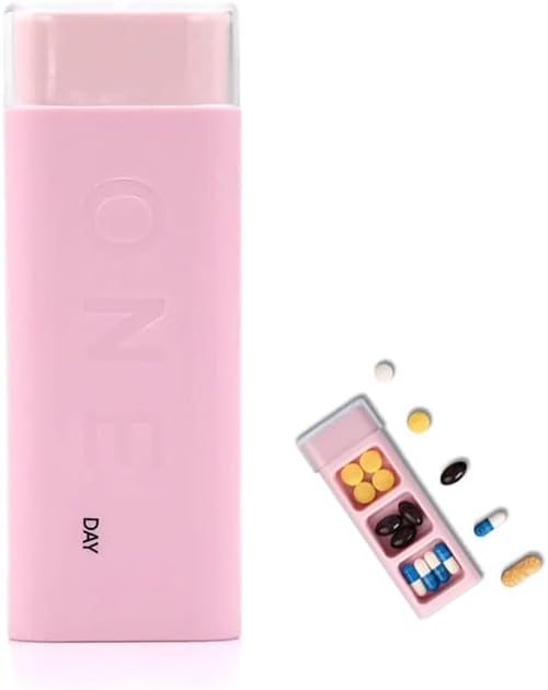 Seyahat Pill Organizer 3 Times a Day, Daily Pill Box for Travel, Cute Portable Pill Case Pill columns Mini Pill Holder for Supplements, Pills, Vitamins and Drug (Pink)