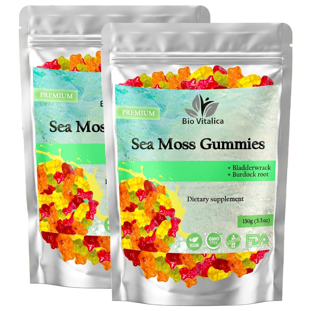 BIO VITALICA Deniz Moss Gummies – Bladderwrack & Burdock Root – Wildcrafted Gel + Toz – Vegan, Keto, Non-GMO, Gluten-Free – Meyve Mineral-Rich Gummies – 50 Count (2 Pack)