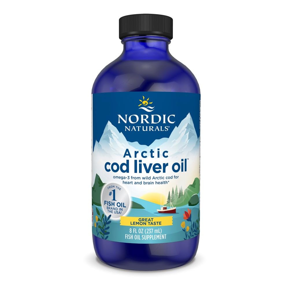 Nordic Naturals Arctic Cod Liver Oil, Lemon - 8 oz - 1060 mg Σύνολο Omega-3s με EPA & DHA - Καρδιά & Εγκεφαλική Υγεία, Υγιεινή Ανοσία, Συνολική Ευεξία - Μη ΓΤΟ - 48 Υπηρεσίες