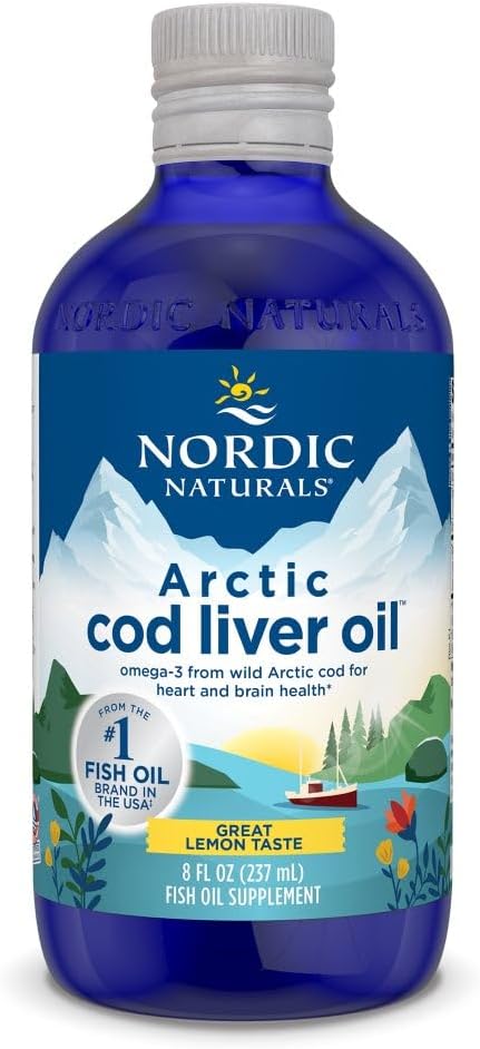 Nordic Naturals Arctic Cod Liver Oil, Lemon - 8 oz - 1060 mg Total Omega-3s with EPA & DHA - Heart & Brain Health, Health Immunity, General Wellness - Non-GMO - 48 Servisler