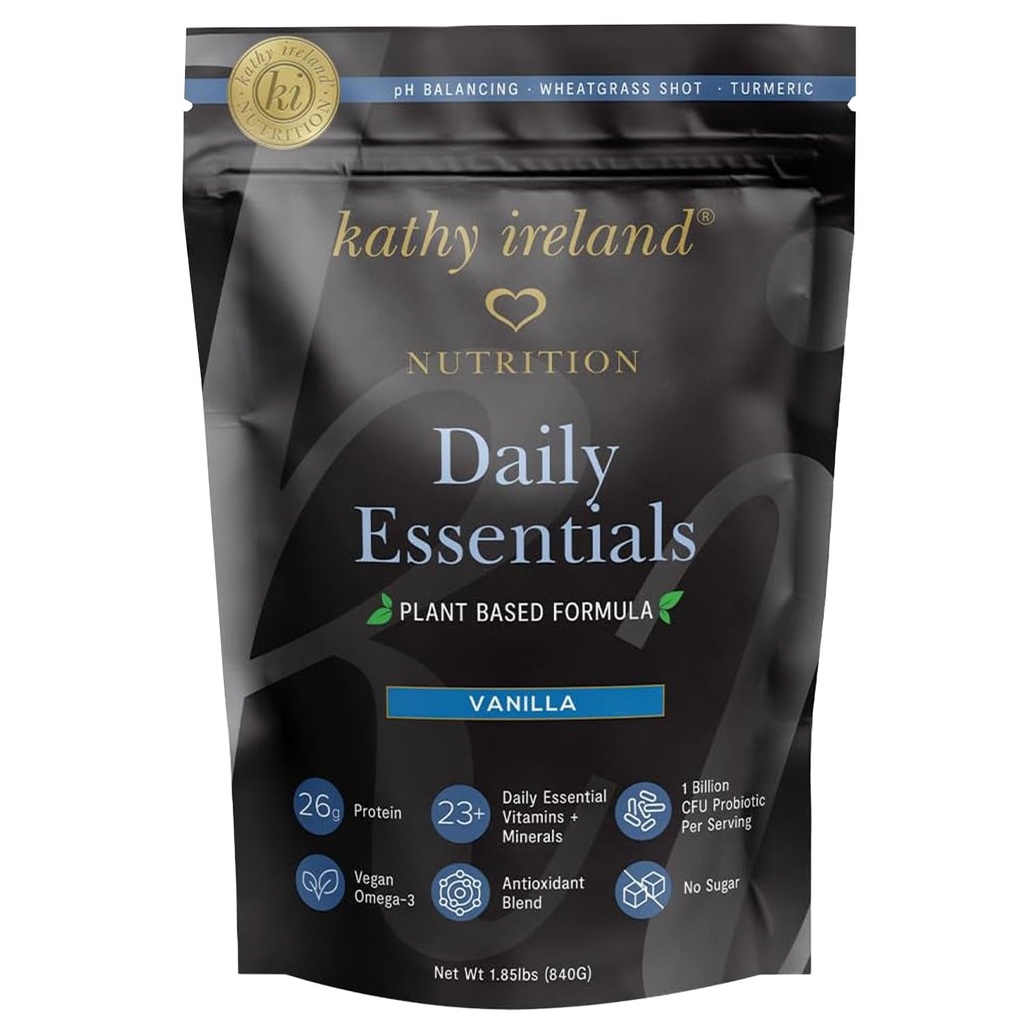 Kathy Ireland Plant-Based Vanilla proteini Toz, 26g protein, Low-Carb Meal Yenileme, Pea, Mung & Fava Bean Probiyotiks, Vitamins & Minerals, 1.85 lbs