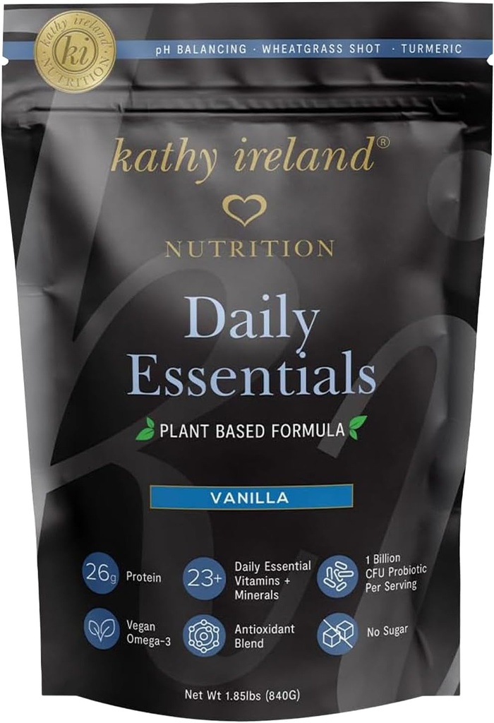 Kathy Ireland Plant-Based Vanilla proteini Toz, 26g protein, Low-Carb Meal Yenileme, Pea, Mung & Fava Bean Probiyotiks, Vitamins & Minerals, 1.85 lbs