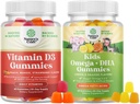 Bundle of Vitamin D3 Gummies for Daily Wellness with 2000IU per Serving Bone Muscle & Immune Support and Kids DHA Omega 3 Gummies - Fatty Acids Omega 3 6 9 for Brain, Immune Strength & Vision