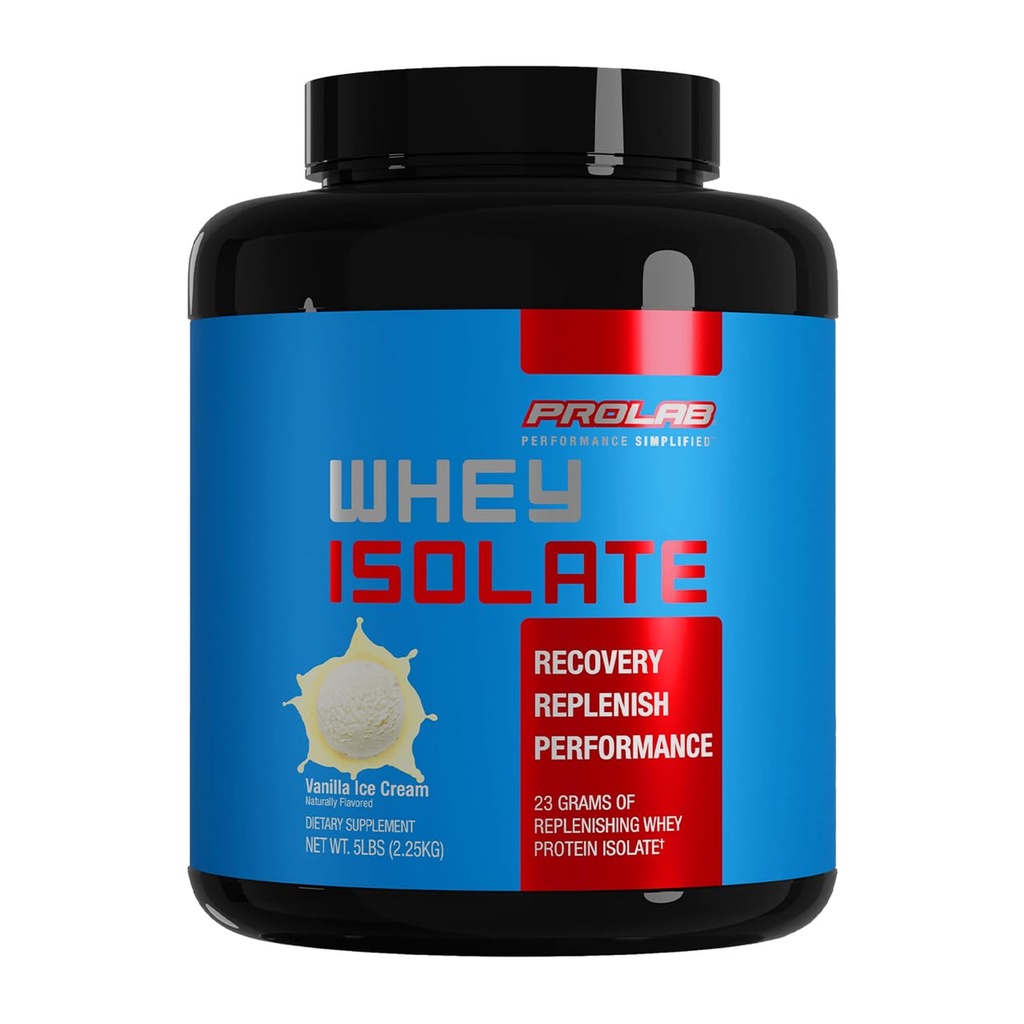 Prolab Whey Isolate 5LB, Ultra-Pure, Fast-Absorbing πρωτεΐνη Whey Isolate με 23g πρωτεΐνη & BCAAs, Υποστηρίζει Lean μυϊκή ανάπτυξη, ανάκτηση & απόδοση (Vanilla παγωτό)