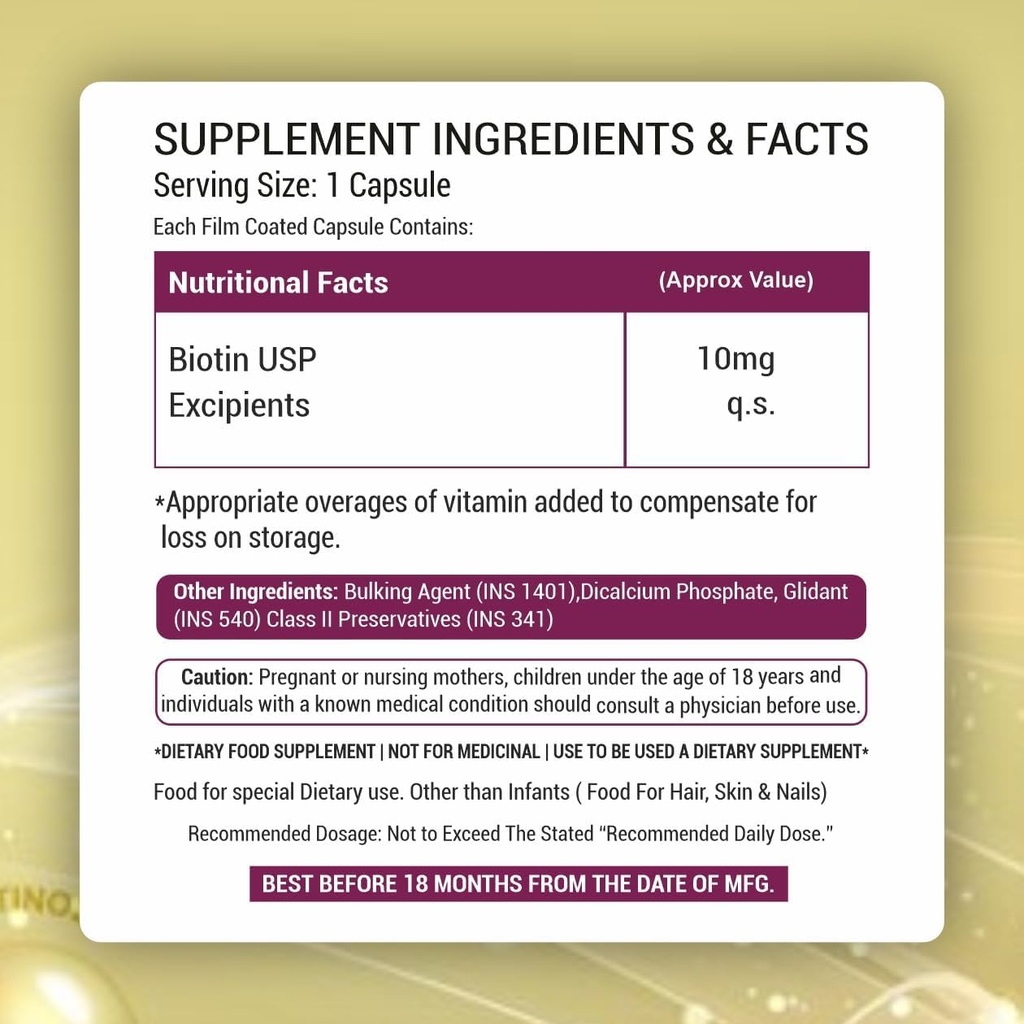 Bitki bazlı Biotin Supplement Capsule with Aston Blockers, Omega & Biotin, Supports Keratin Synthesis | for Stronger Hair, Skin and Nails - 90 Veg Capsules