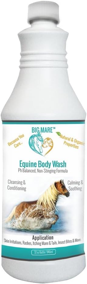 Big Mare Horse Medicated Body Wash | Klinik Olarak Girth Itch, Shanes, Hives, Rain Rot, Kuru, Irritated Skin & Saç Kaybı | Veteriner Onaylandı & 32 oz Şişe