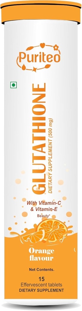 Glutathione 15 Effervescent Tabletleri C & E, Clear Skin & Hydration için, Ek Olmayan Şeker, Orange Flavour - (15 Tabletler, 1)