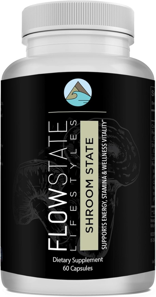 Flow State Lifestyles Mushroom 10X (Shroom State) - Nootropic - Beyin Focus ve Enerji Desteklerini Geliştir - Lions Mane, Shiitake, Reishi, Cordyceps, Türkiye Tail, Chaga