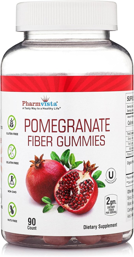 Yetişkinler ve Çocuklar için Pomegranate Fiber Gummies - Gluten Free Vegan Pomegranate Supplement Rich in Diyetary Fiber Chewables Gummies- 90