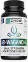Zhou Ashwagandha - Kadınlar ve Erkekler için Ashwagandha ve Rhodiola, Adaptogen Ashwaganda Siyah Pepper ile 1200 mg, Adaptojenik Destek Calm için Tamam, Mood, Sleep - 60 Vegan Capsules