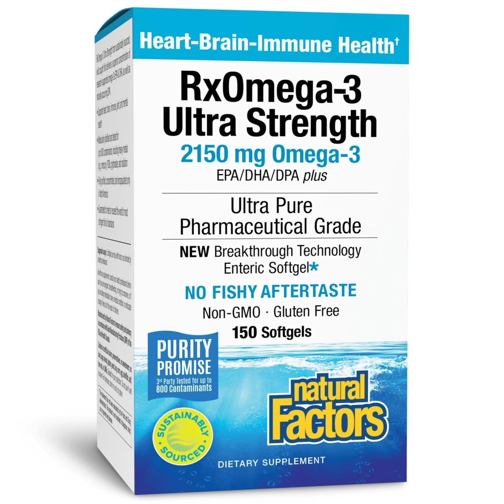 Φυσικοί παράγοντες RxOmega-3 Ultra Strength - Συμπλήρωμα διατροφής για την υποστήριξη του εγκεφάλου και της καρδιάς - Συμπλήρωμα για την υγεία των ματιών με EPA & DHA - Συμπλήρωμα με Ωμέγα-3 λιπαρά οξέα - 150 Softgels (75 εξυπηρετούν)