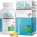 Bronson Omega 3 Fish Oil Triple Strength 2720 mg, High EPA 1250 mg DHA 488 mg, Μη ΓΤΟ Heavy Metal Tested, 180 Softgels