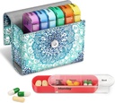 FINPAC Weekly Pill Organizers 4 Times A Day, Slide Open PU Deri Case Travel Pill Vitamin Tıp Hatırlatıcısı ve Sabah için Name Card for Morning / Afternoon| Evening / Bedtime (Emerald Illusions)