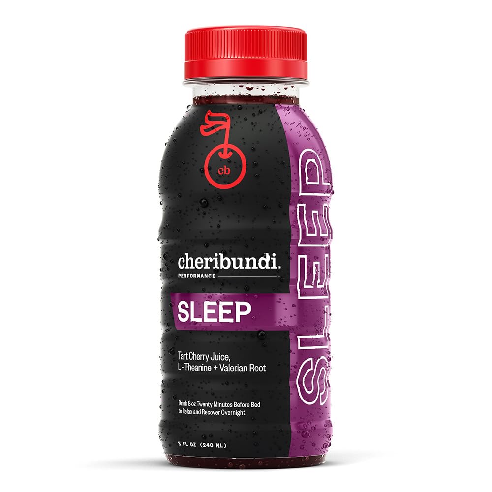 Cheribundi Tart Cherry Juice Sleep | Tart Cherry Juice with L-Theanine & Valerian Root | Athletes Recovery Drink | Supports Restorative Sleep, Muscle Recovery & Boosts Performans | 8 floz (24 Pack)