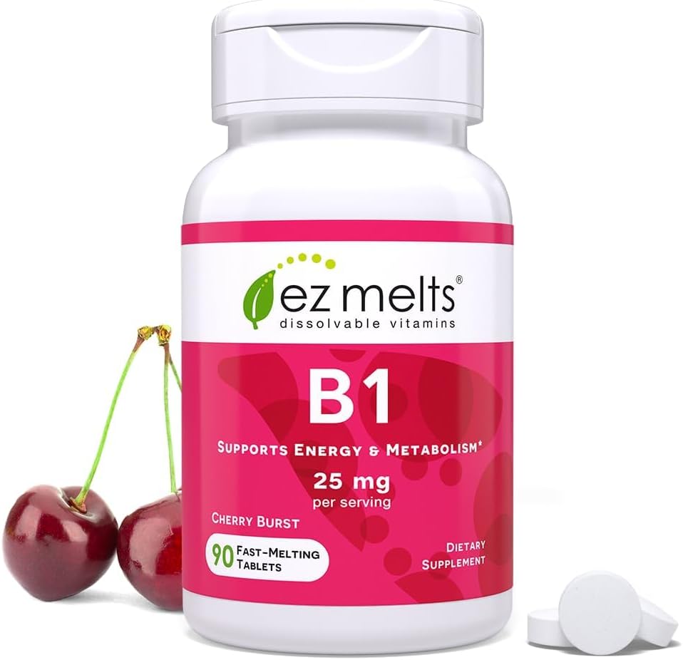 EZ Melts Dissolvable Vitamin B1 25 mg, Sugar-Free, 45-Day Supply - 1 Pack