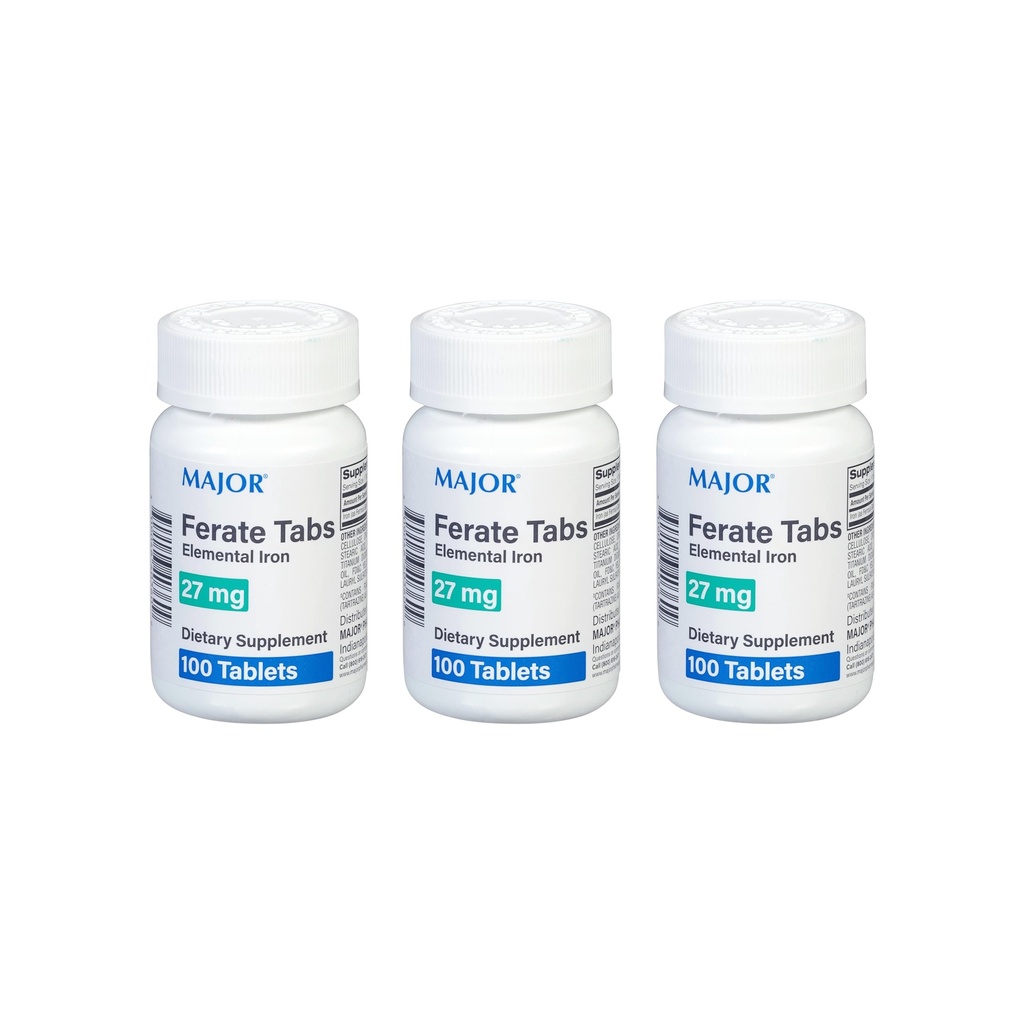 Büyük 27 mg Ferate Tabs - Ferrous Gluconate Elemental Iron Diyeter Supplement - 100 Count (3 Pack)