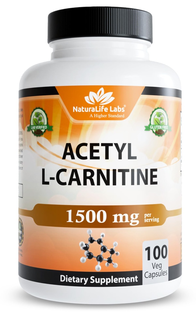 Acetyl L-καρνιτίνη (ALCAR) 1500 mg ανά Σερβίρισμα – 100 κάψουλες – Μη ΓΤΟ, Χωρίς γλουτένη, Vegan