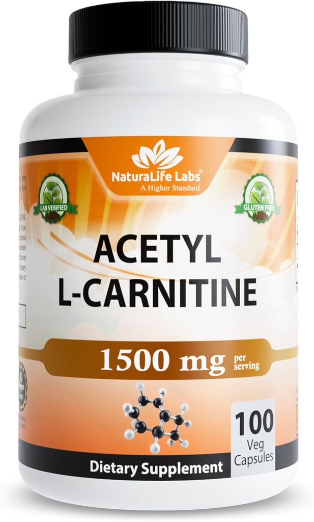 Acetyl L-Carnitine (ALCAR) hizmet başına 1500 mg - 100 Capsules – Non-GMO, Gluten-Free, Vegan
