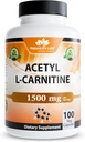 Acetyl L-καρνιτίνη (ALCAR) 1500 mg ανά Σερβίρισμα – 100 κάψουλες – Μη ΓΤΟ, Χωρίς γλουτένη, Vegan