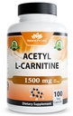 Acetyl L-καρνιτίνη (ALCAR) 1500 mg ανά Σερβίρισμα – 100 κάψουλες – Μη ΓΤΟ, Χωρίς γλουτένη, Vegan