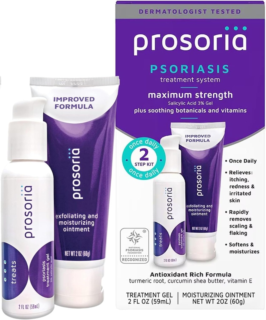 Prosoria Treatment System Single Kit – 2oz | Salicylic Acid, Turmeric, Shea Butter & Vitamins | Gel & Ointment for Scaling, Flaking, Kuruness, Itching & Redness Relief