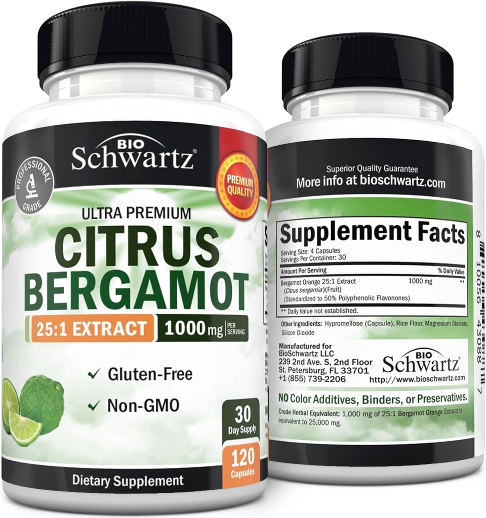 Citrus Bergamot 1000 mg - Cholesterol ve Heart Health için Citrus Bergamot Supplement - Ultra Yoğun Aborpsiyon için Taze Meyveden Ultra Yoğun - Vegan, Non-GMO, Gluten-Free - 120 Mini Capsules