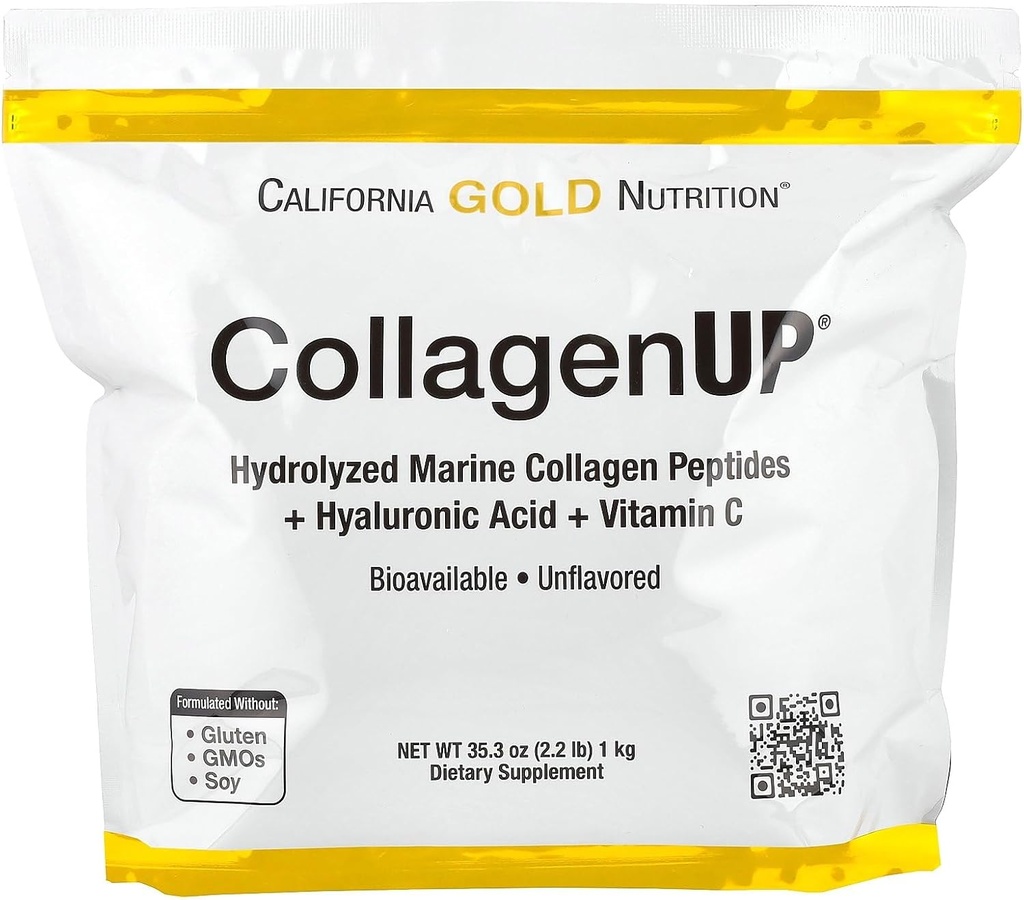 California Gold Beslenme CollagenUP®, Hydrolyzed Marine Collagen, with Hyaluronic Acid and Vitamin C, Unflavored, 2.2 lb (1 kg)