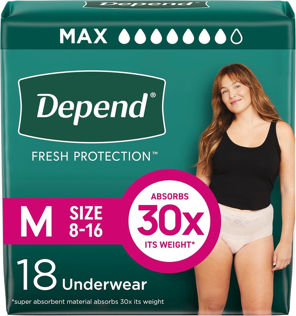 Fresh Protection Yetişkin Diapers, Incontinence & Postpartum Kadınlar için Leak Underwear, Single, Medium, Blush, 18 Kont, Ambalaj Vary