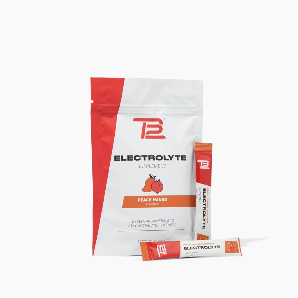 TB12 Elektrolytes Toz Paketleri Peach Mango - Mineral-Rich Electrolyte Toz to Fast Hydration by Tom Brady - Natural, Low Sugar, Vegan, Gluten-Free, Easy to Mix - 15 Stickpacks