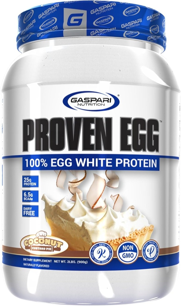 Gaspari Διατροφή Αποδεδειγμένο Αυγό, 100% Αυγό Λευκή πρωτεΐνη, 25g πρωτεΐνη, Κετοφιλική, Γαλακτοκομικά και Λακτόζη Χωρίς, Χωρίς σόγια (2 λίβρες, Coconut Custard)