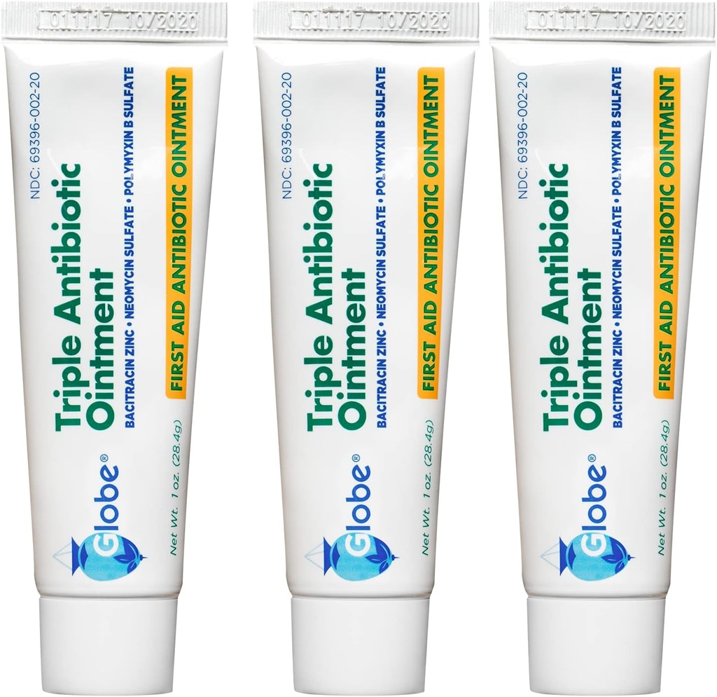 Globe (3 Pack 1oz Triple Antibiyotik Ointment, First Aid Ointment for Minor Shanes and Yaras and prevents Enfeksiyon, Karşılaştırmalı Lider Markanın Aktif Malzemeler (3 Pack)