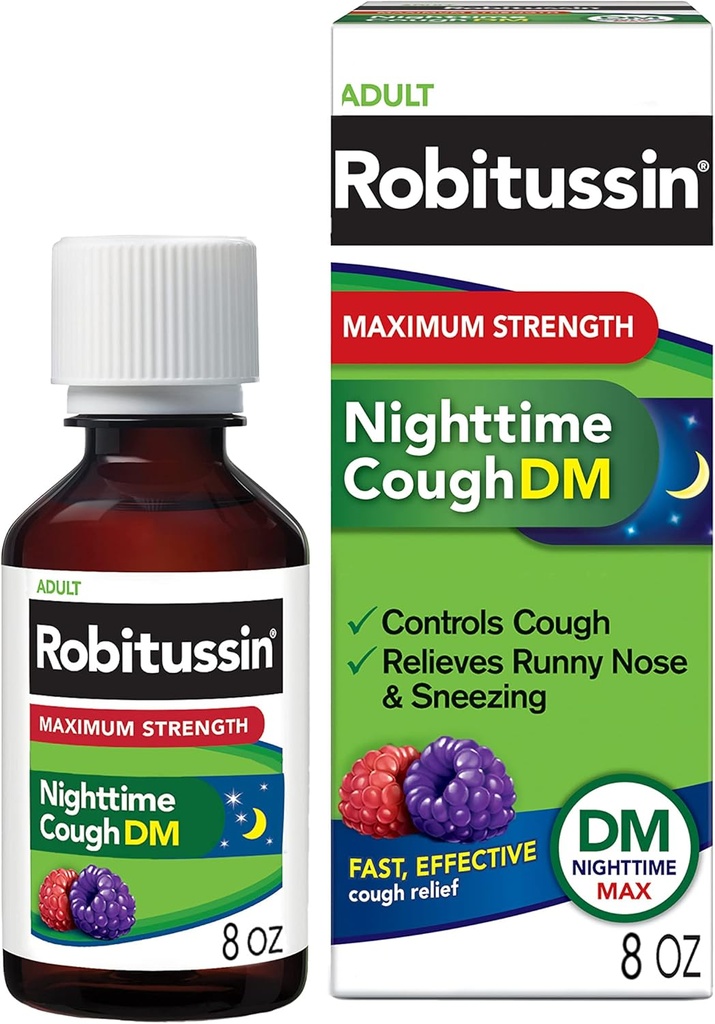 Robitussin maksimum Güç Gecesi Cough DM Max, Yetişkin Formula, Berry Flavor - 8 Fl Oz Şişe