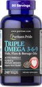 Puritan's Pride Premium Triple Active Omega 3-6-9 Fish, Flax ve Borage Oils, Diyeter Supplement for Heart, Joint, and Cellular Health Support, 240 Hızlı Yayın Softgels