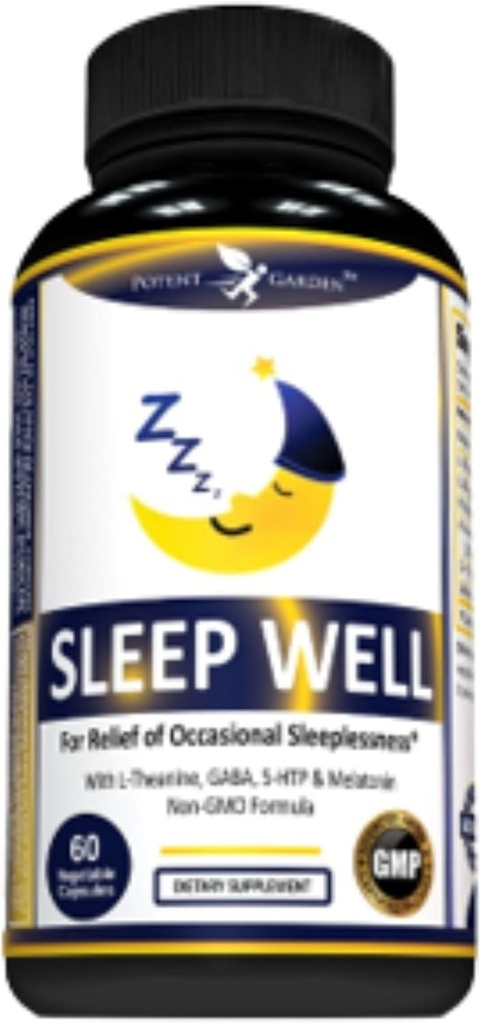 Potent Garden Sleep Well Sleep Aid Contains Melatonin Valerian Root L-Theanine GABA & More, Natural Sleep Aid Non-Habit Form Sleep Aids for Yetişkinler için 60 Veggie Caps