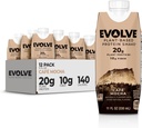 Evolve Plant Based Protein Shake, Cafe Mocha, 20g Vegan Protein, Süt Ücretsiz, Yapay Tatlıcılar, Non-GMO, 10g Fiber, 11oz, (12 Pack) (Formula May Vary)