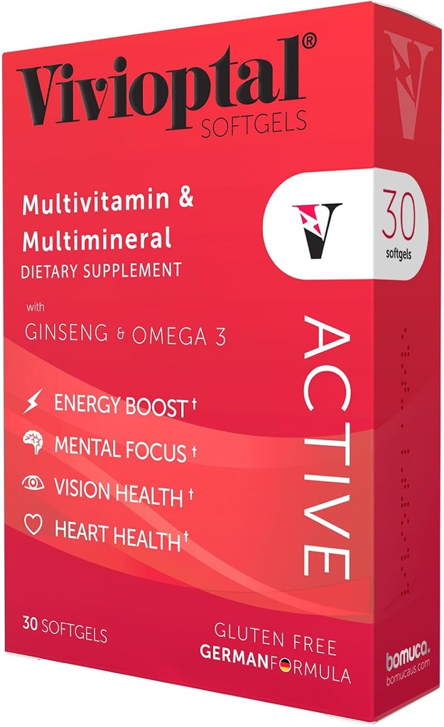 Vivioptal Active, 30 Softgels, BTC & Omega 3, Multivitamin & Multimineral, Gluten Free, Alman Formula