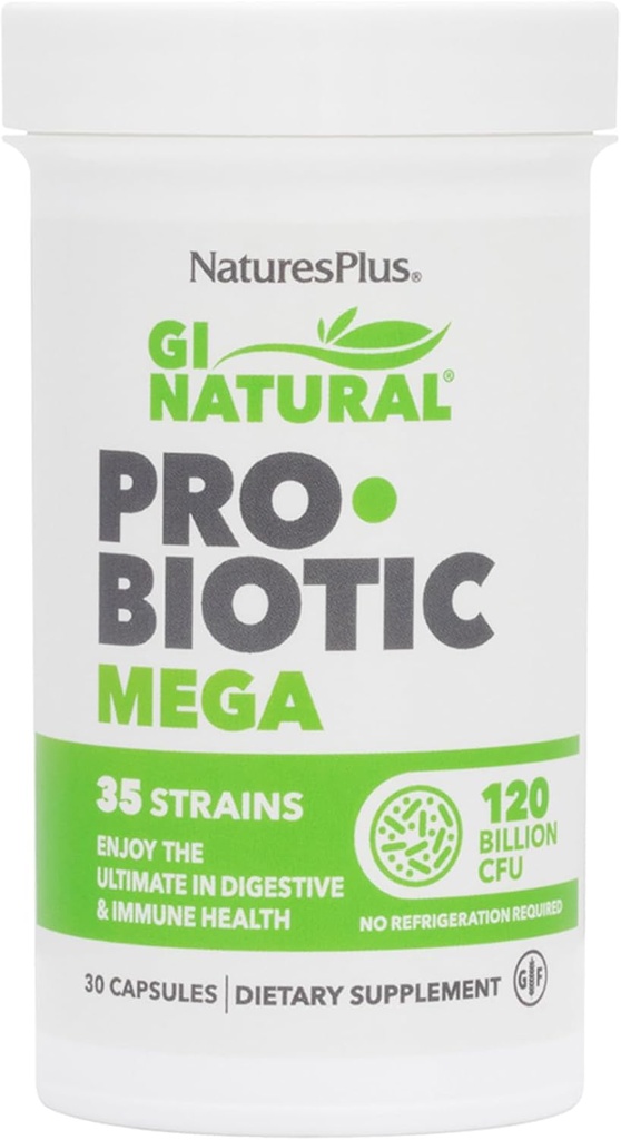 NaturesPlus GI Φυσικό προβιοτικό Mega - 30 κάψουλες, συσκευασία των 2 - Digestive & ανοσοποιητική υγεία - Χωρίς γλουτένη - 60 Σύνολο εξυπηρετήσεις