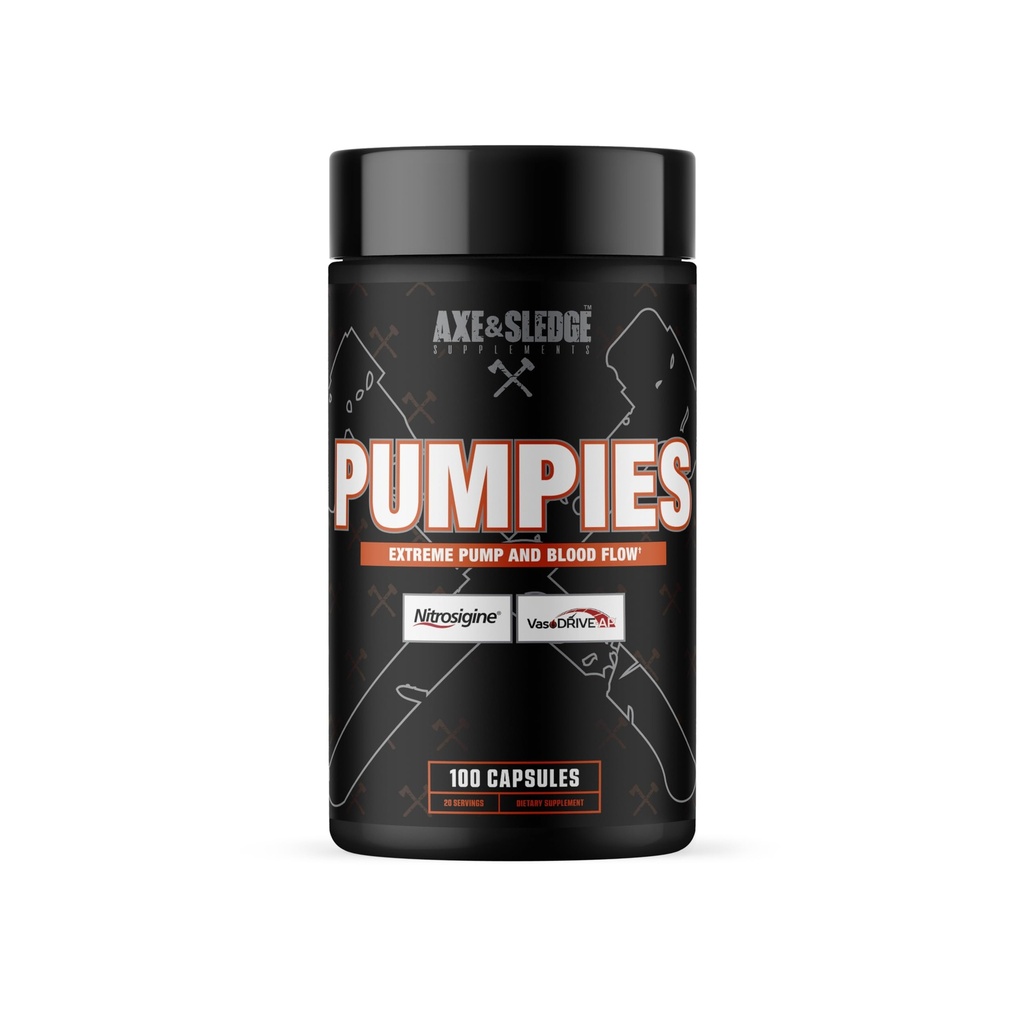 Axe & Sledge Supplements PUMPIES Nitric Oksit ile VasoDrive-AP ve Nitros Nitroigine, Pumps, Performans ve Kurtarma, 20 Hizmet, 100 Capsules