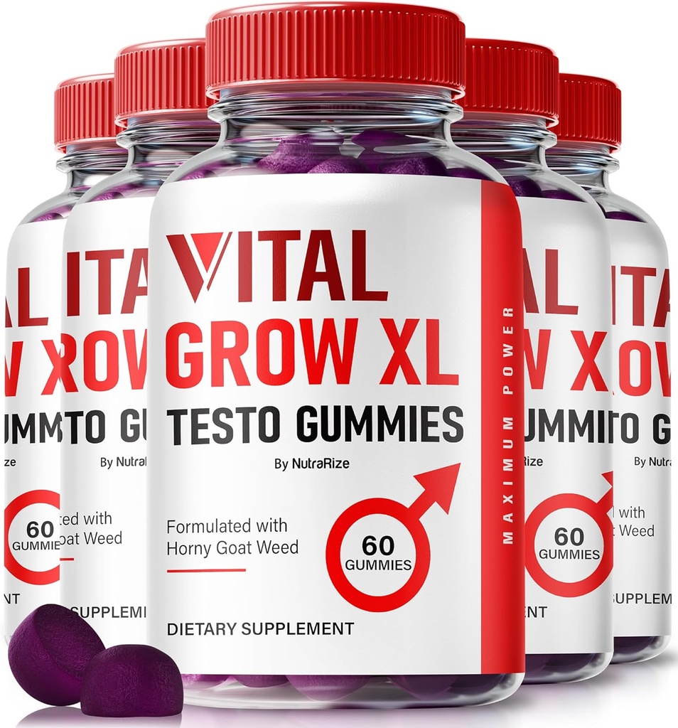 NutraRize (Pack of 5 Vital Grow XL, Official Vital Grow XL Testro Gummies for Men, Boost Stamina and Εμπιστοσύνη Gummy for Mens, Vital GrowXL Ανδρική Υποστήριξη Gomitas (300 Gummies)
