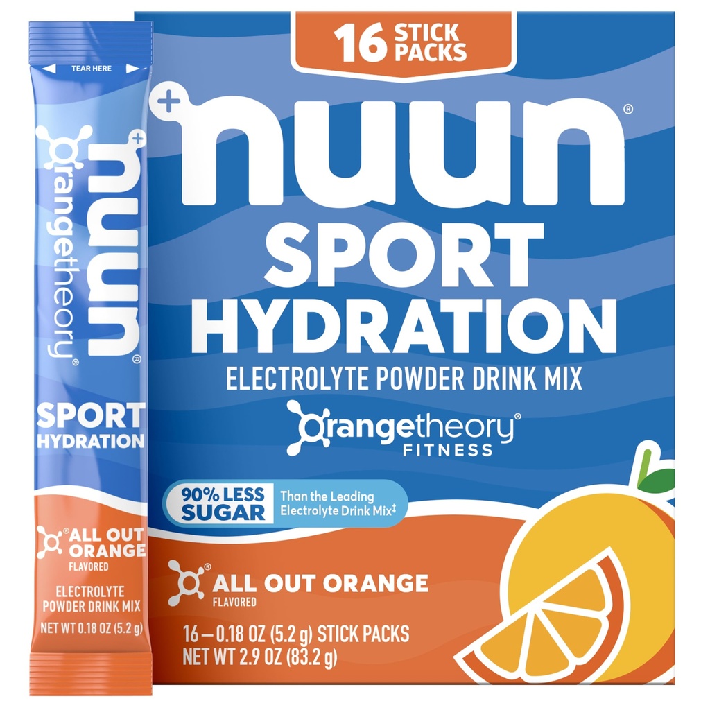 Nuun Sport Electrolyte Toz Paketleri, Magnezyum, Pyum, Chloride ve Sodyum, Hydration Packets for On-The-Go, All Out Orange Flavor, Gluten Free & Vegan, 16 Single Servisler