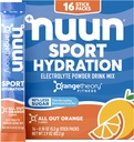 Nuun Sport Ηλεκτρολυτικές Συσκευασίες Σκόνης με Μαγνήσιο, Ασβέστιο, Κάλιο, Χλωριούχο και Νάτριο, Συσκευασίες Ενυδάτωσης για On-The-Go, All Out Πορτοκαλί Γεύση, Χωρίς Γλουτένη & Vegan, 16 Single Services