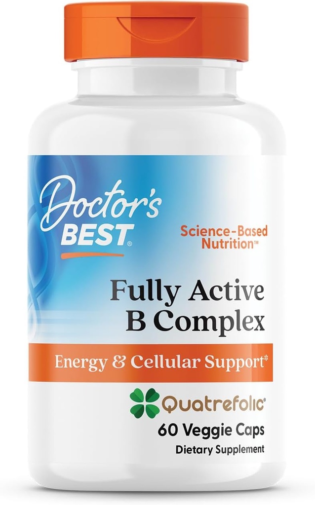 Doctor's Best Fully Active B Complex, Energy & Cellular Support, Μη ΓΤΟ, Χωρίς γλουτένη, Χωρίς σόγια, Vegan 60 Veggie Caps
