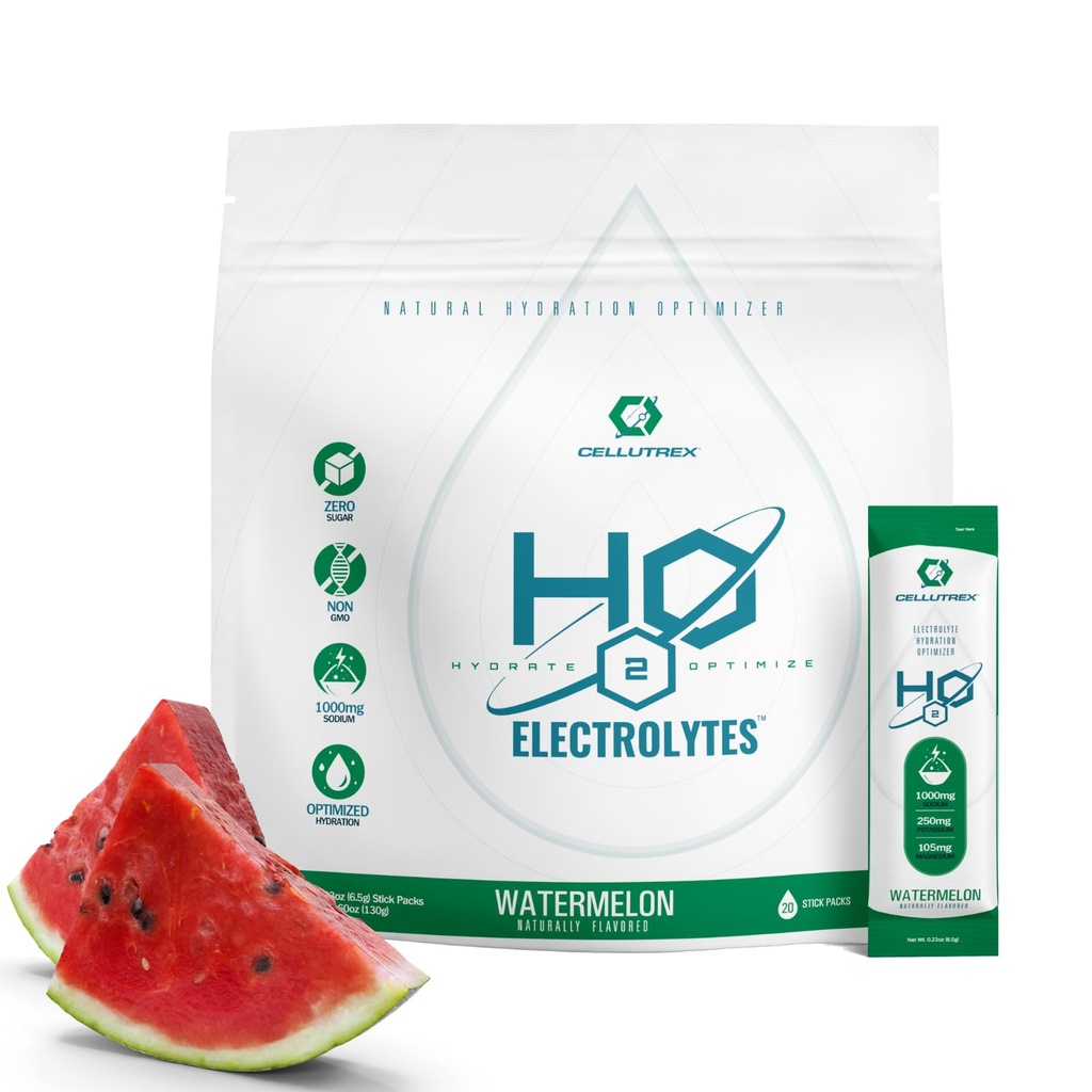 Cellutrex® H2O Electrolytes – Elektrolyte Toz İçecek Mix, Zero Sugar, Natural Salt Hydration Packets for Recovery and Wellness, Watermelon, 20 Sticks