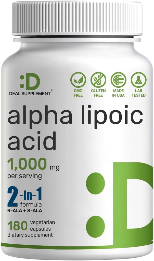 Alpha Lipoic Acid 1,000mg, 180 κάψουλες Veggie – 50/50 R-ALA & S-ALA για μέγιστη βιοδιαθεσιμότητα – Αντιοξειδωτικό συμπλήρωμα – Ενέργεια & υποστήριξη νευρικού συστήματος – Μη ΓΤΟ