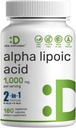 Alpha Lipoic Acid 1000 mg, 180 Veggie Capsules – 50/50 R-ALA & S-ALA for Max Bioavailability – Antioksi Supplement – Energy & Nervous System Support – Non-GMOMO