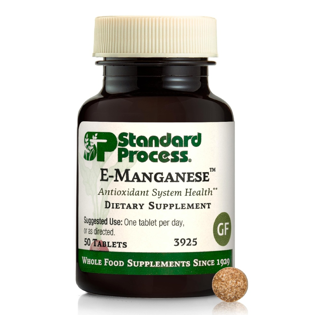 Standard Process E-Manganese - Αντιοξειδωτική Υποστήριξη Υγείας - Ολόκληρο το συμπλήρωμα με βάση τα τρόφιμα με βιταμίνη Ε & Μαγγάνιο - Συμπλήρωμα για την Βοηθητική Κυτταρική Υγεία - 50 δισκία