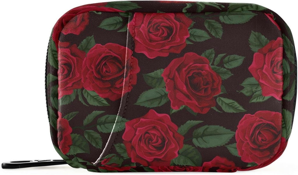 Pfrewn Pill Organizer Vaka Retro Red Rose Travel Pill Box ile 7 Günlük Portatif Küçük Haftalık Tıp Tamamlayıcısı Kadınlar için Pouch Bag for Women Men