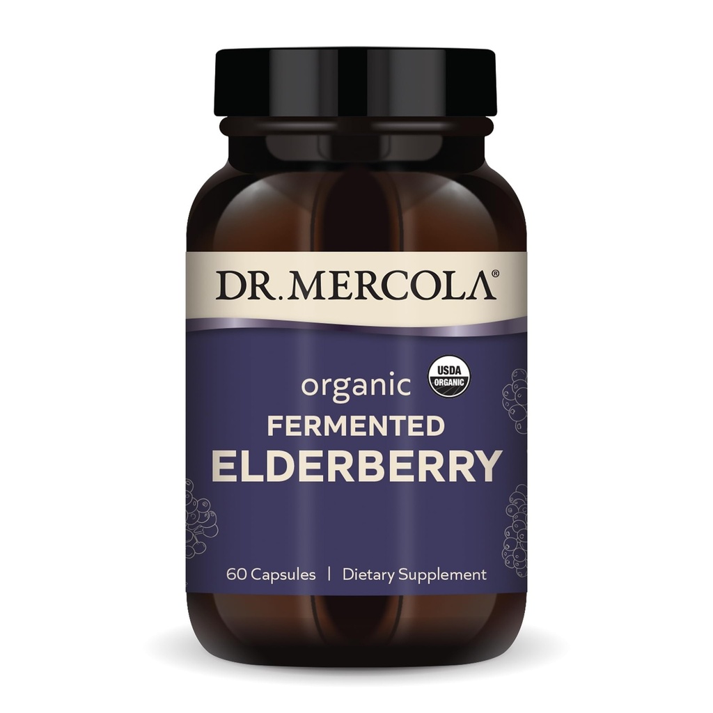 Δρ. Mercola Organic Fermented Elderberry, 30 Servings (60 κάψουλες), Συμπλήρωμα διατροφής, Υποστηρίζει την αναπνευστική υγεία, μη ΓΤΟ, Πιστοποιημένος Organic USDA