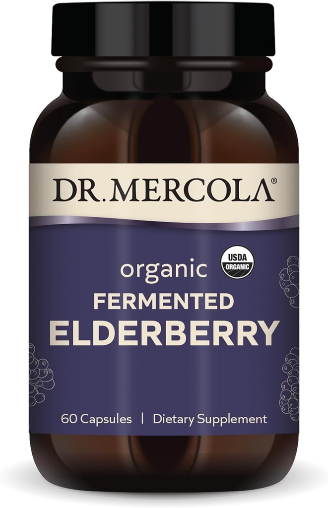 Δρ. Mercola Organic Fermented Elderberry, 30 Servings (60 κάψουλες), Συμπλήρωμα διατροφής, Υποστηρίζει την αναπνευστική υγεία, μη ΓΤΟ, Πιστοποιημένος Organic USDA