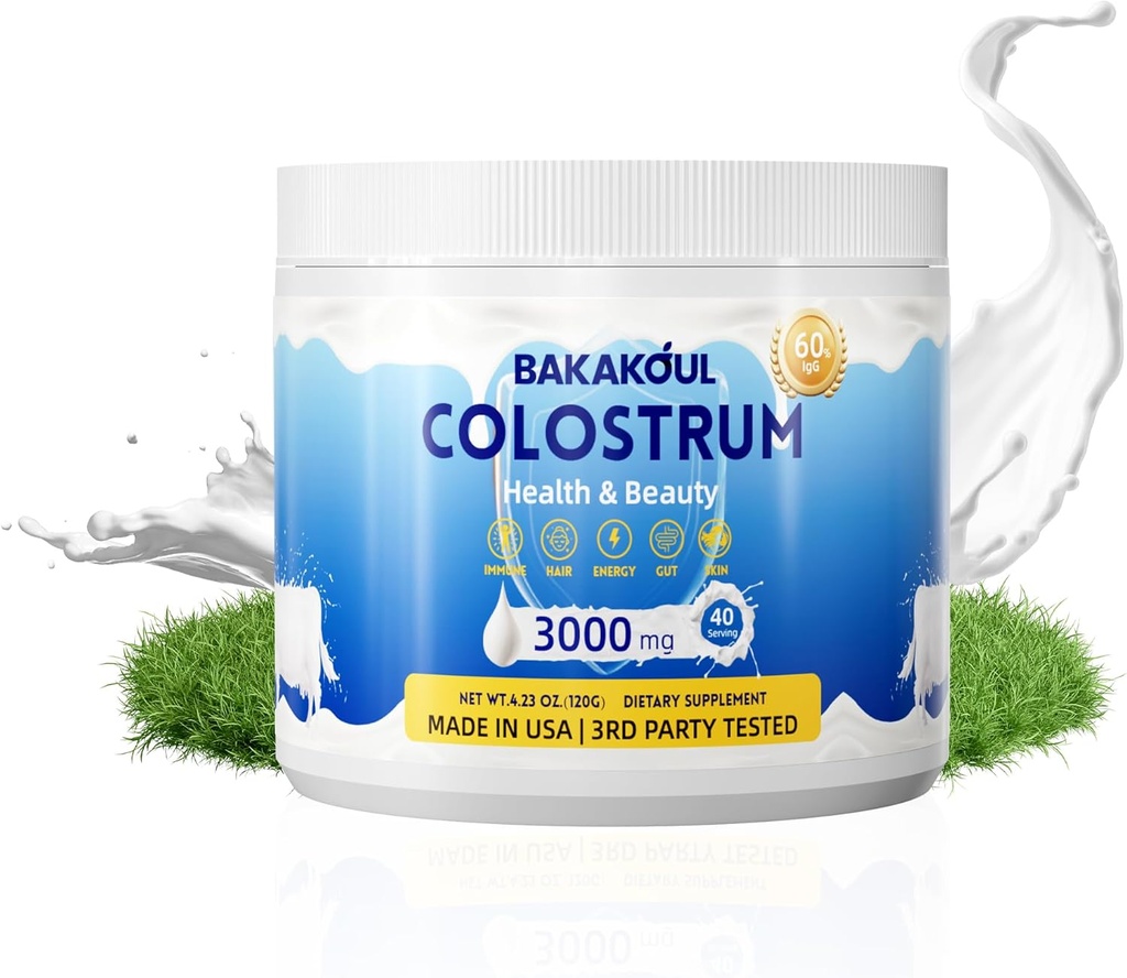Bovine Colostrum Supplement Toz -% 60 IgG 3000 mg Bovine Colostrum - Gut, Saç Büyüme, Egzersiz, Immune, Beauty - Mix, Unflavored 40 Hizmetler (1 Şişe)